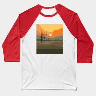 Stunning sunset behind trees in orange bright colors, minimalism style. Baseball T-Shirt